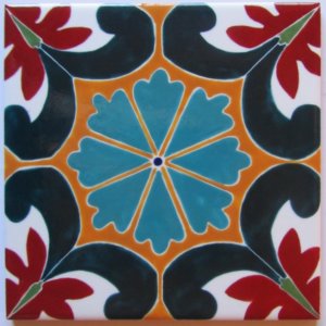 אריח דגם מרגנית-פרח טורקיז במרכז