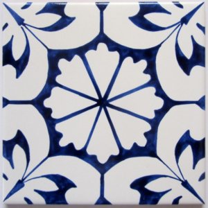 אריח מצוייר-מרגנית במרכז-דגם כחול לבן